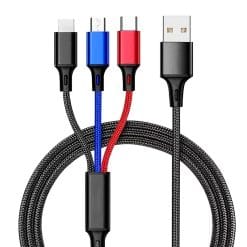 4FT Multi Charging Cable – Short Multicolor Nylon Braided 3 in 1 Universal Charging Cable with IP/Type-C Ports, Compatible with Multiple Devices: Phone, Tablet