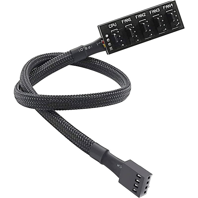 PWM Fan Hub – PC CPU Cooling, 4 Pin/3 Pin Power Fan Extension Cable Hub Splitter Adapter, Sleeved Case for 12V Desktop Computer Cooler Fans, 1-to-5 Way (15.7 Inch)