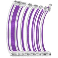 Antec PSU Sleeved Extension Cable Kit, 24pin ATX, 4+4pin EPS, 8-pin PCI-E, 6pin PCI-E, 30cm Length with Combs – Purple-White (PSUSCW30-205-P-W)