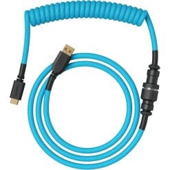 Glorious Coiled USB Type-C Keyboard Cable – Artisan Braided, Tight Springy Coils, 5-Pin Aviator Detachable Connector, Plastic Molded USB Housing, 90° Cable Orientation, 1.3M, Blue | GLO-CBL-COIL-EB