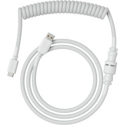 Glorious Coiled USB Type-C Keyboard Cable – Artisan Braided, Tight Springy Coils, 5-Pin Aviator Detachable Connector, Plastic Molded USB Housing, 90° Cable Orientation, 1.3M, White | GLO-CBL-COIL-WHITE
