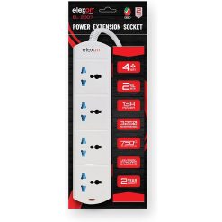 Elexon (EL 2007) Universal Power Extension Cord with 4 Power Sockets, 2 Meter Cable, 4 Way Power Strip, ESMA Certified - White