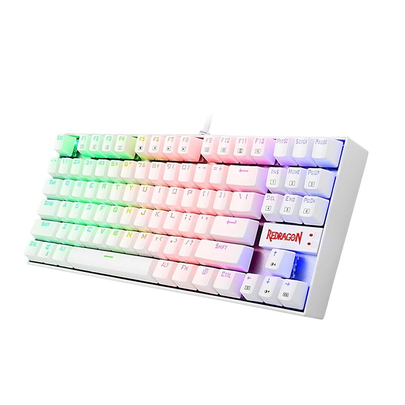 Redragon K552W-RGB Mechanical Gaming Keyboard is built for gamers and fast typists who want a compact 87-key layout without sacrificing durability or responsiveness. With its clicky Cherry MX Blue-equivalent mechanical switches, tactile feedback, and sturdy metal-ABS construction, it ensures long-lasting performance for gaming, office use, and daily tasks. The white body and RGB backlighting deliver a clean, modern aesthetic that fits perfectly with minimalist gaming setups in Bahrain. Its plug-and-play USB wired connection guarantees stable input with zero lag — ideal for competitive gameplay. Whether you're pushing during intense FPS battles, typing long assignments, or editing content, the K552W-RGB delivers accurate keypresses and an impressive typing feel. This keyboard is compact, reliable, and crafted for gamers who want performance without a premium price tag. Key Features Cherry MX Blue-Equivalent Mechanical Switches The Redragon K552W-RGB uses custom Blue switches designed to mimic the experience of Cherry MX Blue — crisp, tactile, and clicky. These switches offer excellent feedback for typing and gaming, giving users a satisfying “click” with every keypress. They are ideal for users who want precision, accuracy, and audible confirmation during gameplay or typing sessions. Their durability rating ensures long-lasting responsiveness even under heavy usage. Whether you're coding, gaming, or writing for long hours, these switches maintain consistent actuation without mushiness. This makes the keyboard perfect for gamers and professionals who value reliable mechanical performance. Dynamic RGB Backlighting The keyboard includes multiple RGB lighting presets, customizable brightness levels, and breathing effects. This allows users to personalize the keyboard's lighting according to their gaming setup or mood. The white body enhances RGB glow, creating a clean, vibrant look on any desk. Beyond aesthetics, the lighting helps during late-night gaming sessions by keeping keys visible without straining your eyes. You can cycle between effects, adjust lighting modes, and create a unique visual style that makes your gaming station stand out — especially in darker rooms or RGB-themed setups. Durable Metal-ABS Build Built with a metal top plate and reinforced ABS body, the K552W-RGB provides long-term stability and toughness. Its construction ensures that the frame doesn’t flex during intense gaming sessions, maintaining a premium feel despite being budget-friendly. This durability makes it ideal for gaming setups where keyboards take heavy daily use. The rugged build also helps protect the switches and internal components from accidental knocks or desk pressure. Even with continuous keystrokes, travel, or workspace movement, the keyboard retains its solid feel. It is designed for users who want reliability without worrying about fragile components. 87-Key Compact Tenkeyless Layout The compact TKL (Tenkeyless) design eliminates the number pad, creating more desk space for mouse movement — perfect for FPS players, small desks, and minimalist setups. This layout improves ergonomics and allows gamers to maintain better posture while playing. Despite being compact, it maintains all essential keys needed for gaming, productivity, and multitasking. Students, office workers, and gamers can enjoy an efficient layout that balances space-saving convenience with full performance capabilities. Specifications General Model: Redragon K552W-RGB Keyboard Type: Mechanical Layout: 87-Key TKL Color: White Switches / Performance Switch Type: Blue Mechanical (Cherry MX Blue Equivalent) Key Rollover: 87-Key Anti-Ghosting Durability: 50+ Million Keystrokes Connectivity Connection: USB Wired Cable Type: Non-detachable Lighting Backlight: RGB Lighting Modes: Multiple presets Physical Body Material: Metal + ABS Dimensions: Compact TKL Weight: 0.9kg approx. Compatibility OS Support: Windows 7/8/10/11 Partial Support: macOS (no software) Who Is This Keyboard Best For? ✔ Gamers who want clicky mechanical switches ✔ Students & typists who love tactile feedback ✔ RGB setup lovers with white aesthetic themes ✔ Users who want a durable yet budget-friendly mechanical keyboard ✔ Bahrain users wanting reliable performance and long lifespan Why Buy from Games Gravity? At Games Gravity, we focus on authenticity, reliability, and customer trust. Every product sold is 100% original, sealed, and sourced from trusted distributors. We don’t deal in used or refurbished products your gaming gear is always brand new and performance-ready. ✔ Original products guaranteed ✔ Carefully packed for safe delivery ✔ Trusted customer support ✔ Honest recommendations no upselling ✔ Best value options for gamers in Bahrain Your gaming setup deserves real, high-quality gear and we deliver exactly that.