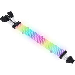 Lian Li Strimer Plus V2 RGB Cable, 12+4Pin to 3x8Pin, 335mm, Addressable ARGB, 8 Light Guides, 3-Pin Motherboard Compatibility – Black