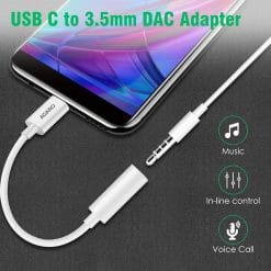 Type C to 3.5mm USB Type C Female AUX Jack Audio Converter – For Headphone, Charging Adapter, White