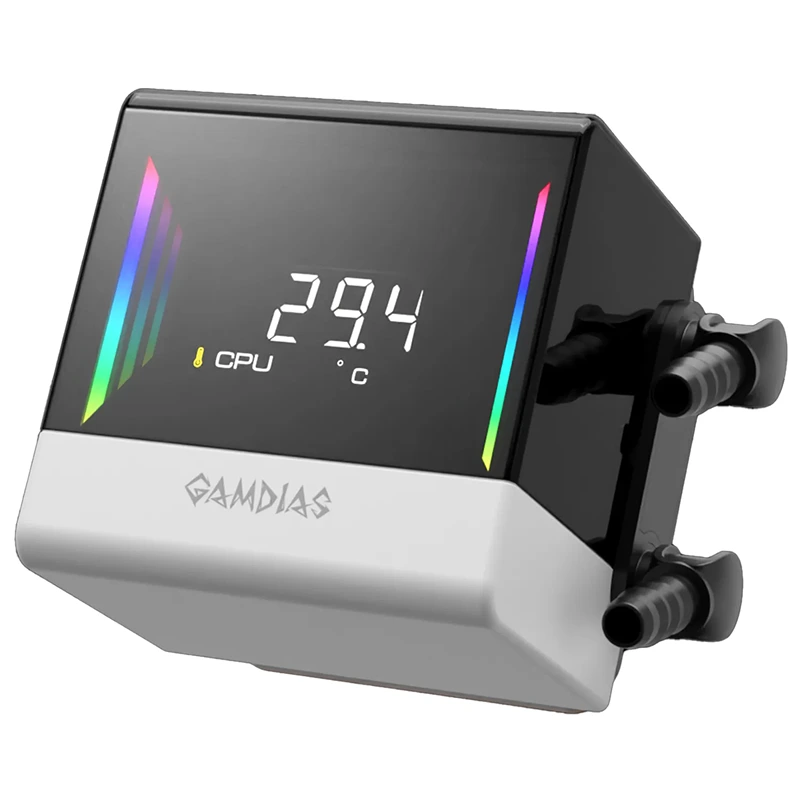 White GAMDIAS CHIONE E4 AIO with ARGB lighting effects