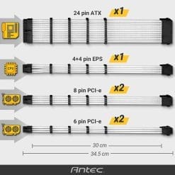 Antec Power Supply Sleeved Cable Kit, 24pin ATX, 4+4pin EPS, 8-pin PCI-E, 6pin PCI-E, 30cm Length with Combs – Purple-Black