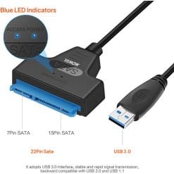 USB 3.0 to SATA Cable Adapter – 5Gbps Data Transfer Speed, Plug and Play, 2.5" HDD & SSD External Hard Drive Compatible, Black