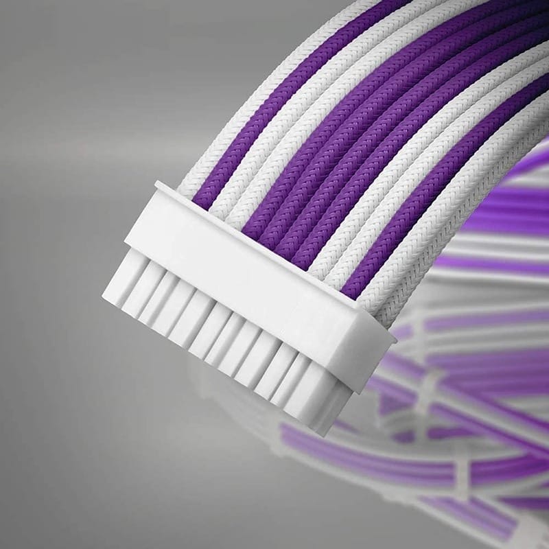 Antec PSU Sleeved Extension Cable Kit, 24pin ATX, 4+4pin EPS, 8-pin PCI-E, 6pin PCI-E, 30cm Length with Combs – Purple-White (PSUSCW30-205-P-W) - Image 2