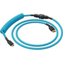 Glorious Coiled USB Type-C Keyboard Cable – Artisan Braided, Tight Springy Coils, 5-Pin Aviator Detachable Connector, Plastic Molded USB Housing, 90° Cable Orientation, 1.3M, Blue | GLO-CBL-COIL-EB