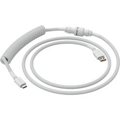 Glorious Coiled USB Type-C Keyboard Cable – Artisan Braided, Tight Springy Coils, 5-Pin Aviator Detachable Connector, Plastic Molded USB Housing, 90° Cable Orientation, 1.3M, White | GLO-CBL-COIL-WHITE