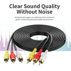 FEDUS 3RCA Male to 3RCA Male Stereo Audio Video Cable - Gold Plated, 3 Meter Length for DVD, VCD, TV, Amplifier, Projector
