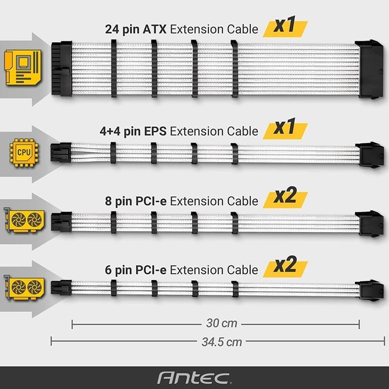 Antec PSU Sleeved Extension Cable Kit, 24pin ATX, 4+4pin EPS, 8-pin PCI-E, 6pin PCI-E, 30cm Length with Combs – Purple-White (PSUSCW30-205-P-W) - Image 3
