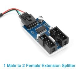 Motherboard USB 2.0 9 Pin Header 1-to-2 Extension Hub Splitter Adapter – Converter MB, One USB 2.0 Female to 2 Female, 30cm Cable, 9 Pin Male Adapter Port Multiplier