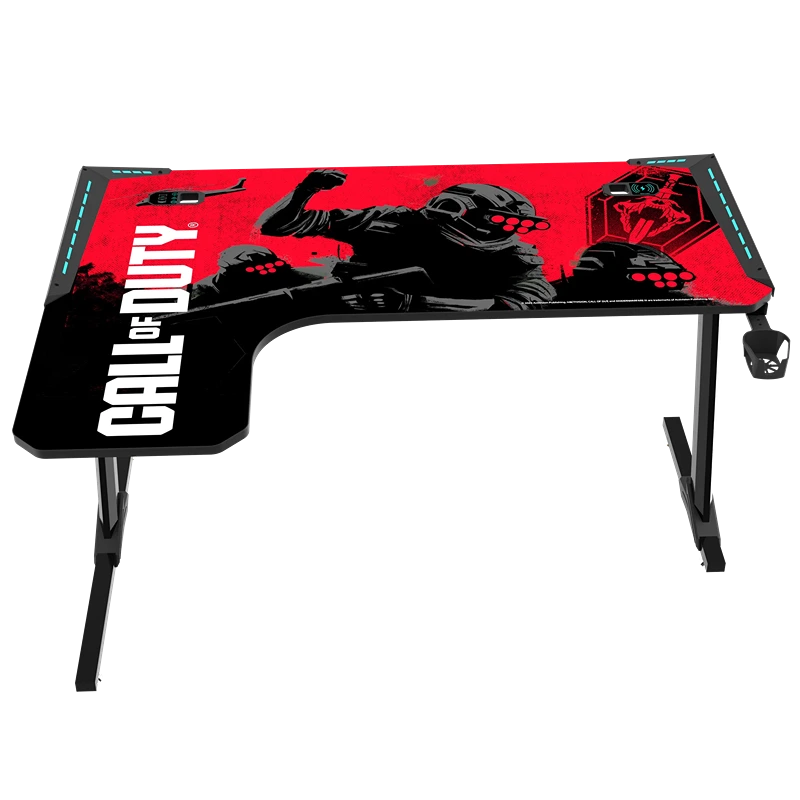 L-shaped Phantom XL desk with flowing RGB lights, smooth surface, and cable management for organized gaming in Bahrain