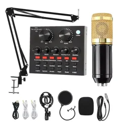 Professional Condenser Microphone with V8 Sound Card – Studio Recording Kit for Streaming, Podcasts & Music