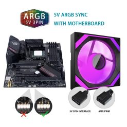 Aigo AIR12 120mm ARGB Computer Case Fan with 4-Pin PWM Control - Black (Reverse)