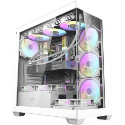 كيس الكمبيوتر DarkFlash DS900 ATX باللون الأبيض مع 7 مراوح aRGB مثبتة مسبقًا، وزجاج مقسى، ودعم مبرد بحجم 360 مم و10 مراوح | DC-DS900-W-AE2