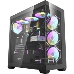 صندوق الكمبيوتر DarkFlash DS900-B ATX باللون الأسود مع 7 مراوح aRGB مثبتة مسبقًا، وزجاج مقسى، ودعم مبرد 360 مم و10 مراوح