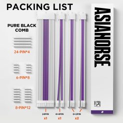 AsiaHorse 18AWG Sleeved PSU Extension Cable Kit Soft Braided Custom Mod Cables with Dual-Color Comb Set 24-Pin 8-Pin 6+2-Pin 4+4-Pin Connectors 30CM - Snow Purple