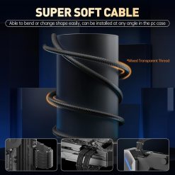 AsiaHorse 16AWG Sleeved PSU Extension Cable Kit Soft Braided Custom Mod Cables with Comb Set 24-Pin 8-Pin 6+2-Pin 4+4-Pin Connectors 30CM - Bright Black