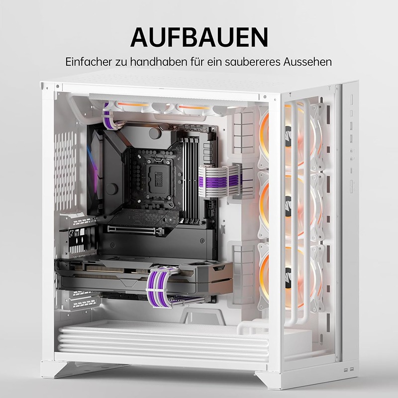 AsiaHorse 18AWG Sleeved PSU Extension Cable Kit Soft Braided Custom Mod Cables with Dual-Color Comb Set 24-Pin 8-Pin 6+2-Pin 4+4-Pin Connectors 30CM - Snow Purple - Image 3