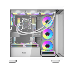 darkFlash DS900G ATX PC Case – Curved Glass Panel, 7 Pre‑Installed Fans, 10 Fan Support, 360mm Radiator, Full Dust Protection, USB Type‑C Connectivity – White