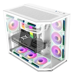 كيس ألعاب Xander Crystal 7 White ARGB متوسط البرج – زجاج مقسّى، 7 مراوح ARGB مثبتة مسبقًا، تصميم بتدفق هواء مرتفع، ومساحة داخلية واسعة لتجميعات ATX/Micro-ATX/ITX