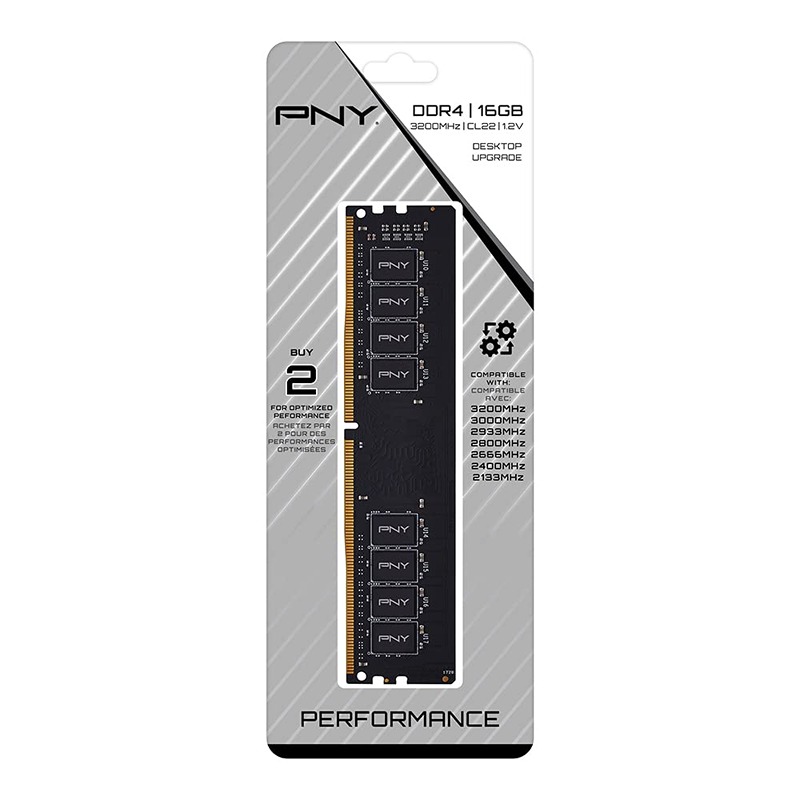 PNY Performance 16GB DDR4 3200MHz Desktop RAM CL22 UDIMM PC4-25600 1.2V Compatible 2666/2400/2133MHz MD16GSD43200-TB