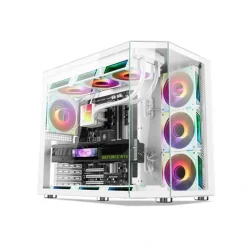 كيس ألعاب Xander Crystal 7 White ARGB متوسط البرج – زجاج مقسّى، 7 مراوح ARGB مثبتة مسبقًا، تصميم بتدفق هواء مرتفع، ومساحة داخلية واسعة لتجميعات ATX/Micro-ATX/ITX