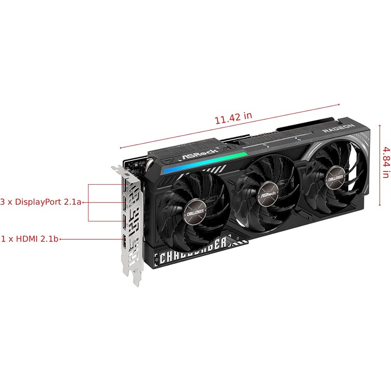 ASRock Radeon RX 9070 XT Challenger 16GB OC RDNA 4 Gaming Graphics Card PCIe 5.0 Triple Fan 2970MHz Boost 800W - Black - Image 2