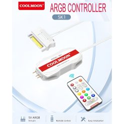 Coolmoon SK1 ARGB & PWM Fan Hub Controller with Remote – Single ARGB Header, Multi-Fan Hub, PWM Speed Control, RGB Sync Controller for PC Cooling Systems