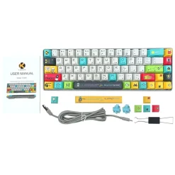 لوحة المفاتيح الميكانيكية KGaming C-K29-CB ذات 68 مفتاحًا، ثلاثية الوضع، قابلة لتبديل المفاتيح، بإضاءة RGB ومنفذ Type-C وبطارية 2000mAh، بتخطيط عربي-إنجليزي – كريمي أزرق
