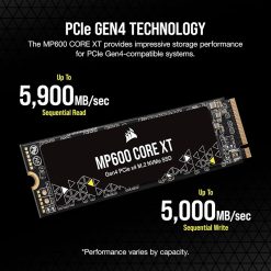 Corsair MP600 CORE XT 2TB PCIe Gen4 x4 NVMe M.2 2280 Internal SSD Up to 5900MB/s for Desktop & Laptop Black