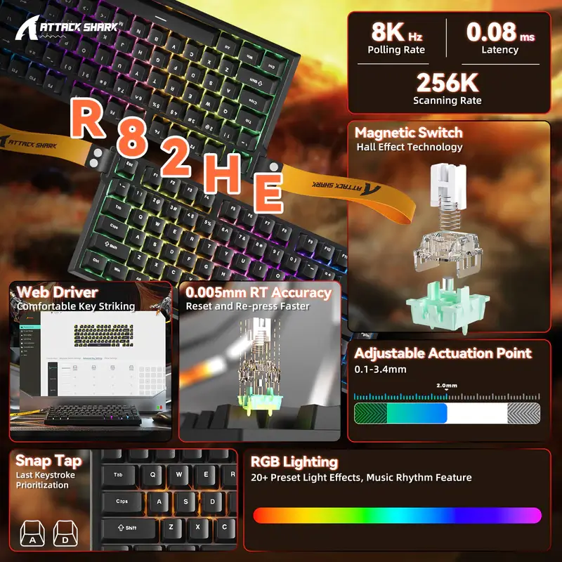 Buy Attack Shark R82 HE Rapid Trigger Magnetic Gaming Keyboard in Bahrain | 8KHz Hall Effect Keyboard - Image 2