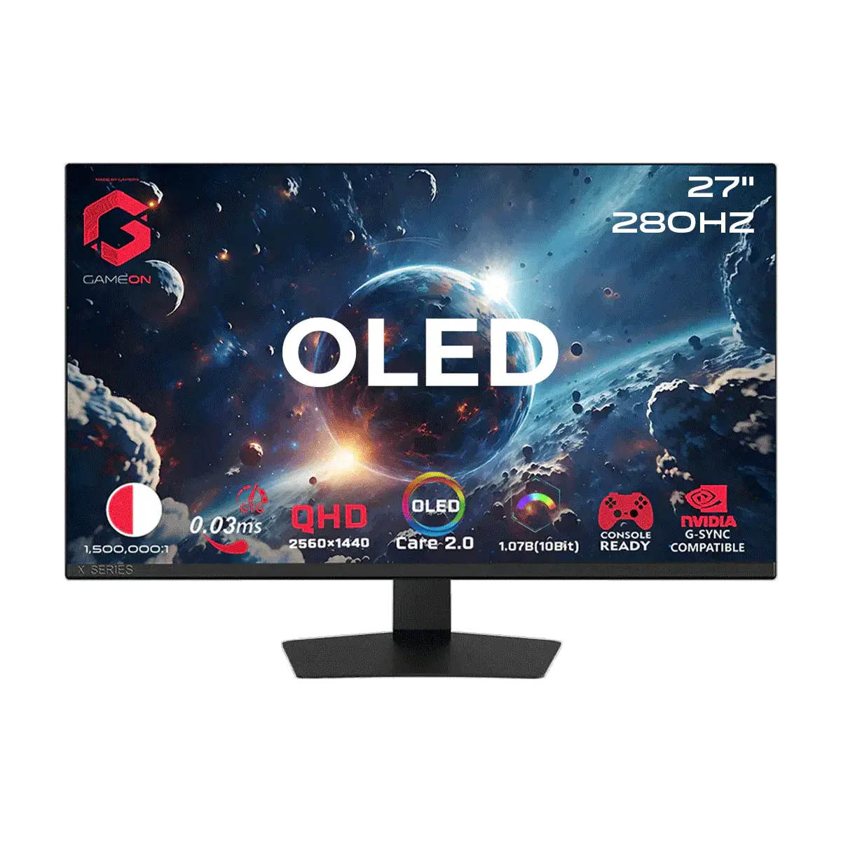 GAMEON GO27QDOLD280 Signature X Series 27 بوصة OLED QHD، 280 هرتز، 0.03 مللي ثانية، HDMI 2.1، شاشة ألعاب (تدعم PS5) - أسود