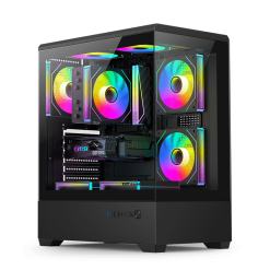 DARKFLASH C365 E-ATX Mid Tower Gaming PC Case with 5 Pre-Installed Fans, Tempered Glass Side Panel - Black