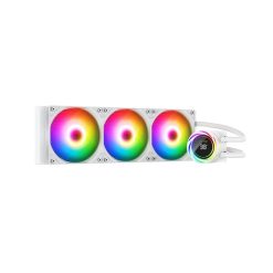 TORTOX Nivora Vibe 360mm ARGB AIO Liquid CPU Cooler with Digital Temperature Display, 300W TDP, 3000RPM Pump - White