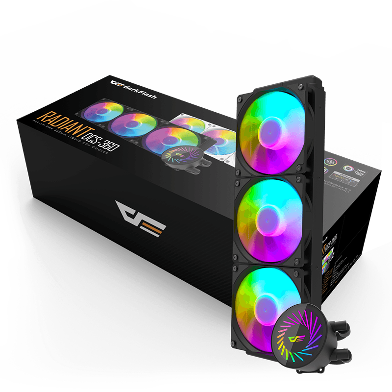 DARKFLASH Radiant DCS 360 ARGB 360mm AIO Liquid CPU Cooler with 120mm Fans, 84.2 CFM Airflow, 2000RPM Fan Speed - Black - Image 2