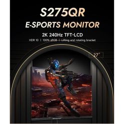 DARKFLASH S275QR 27-Inch QHD 240Hz Fast IPS Gaming Monitor with 1ms Response Time, HDR10+, 100% sRGB, ARGB Backlight - Black