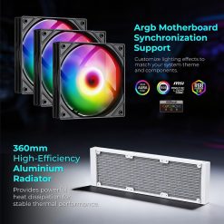 TORTOX Nivora Vibe 360mm ARGB AIO Liquid CPU Cooler with Digital Temperature Display, 300W TDP, 3000RPM Pump - White