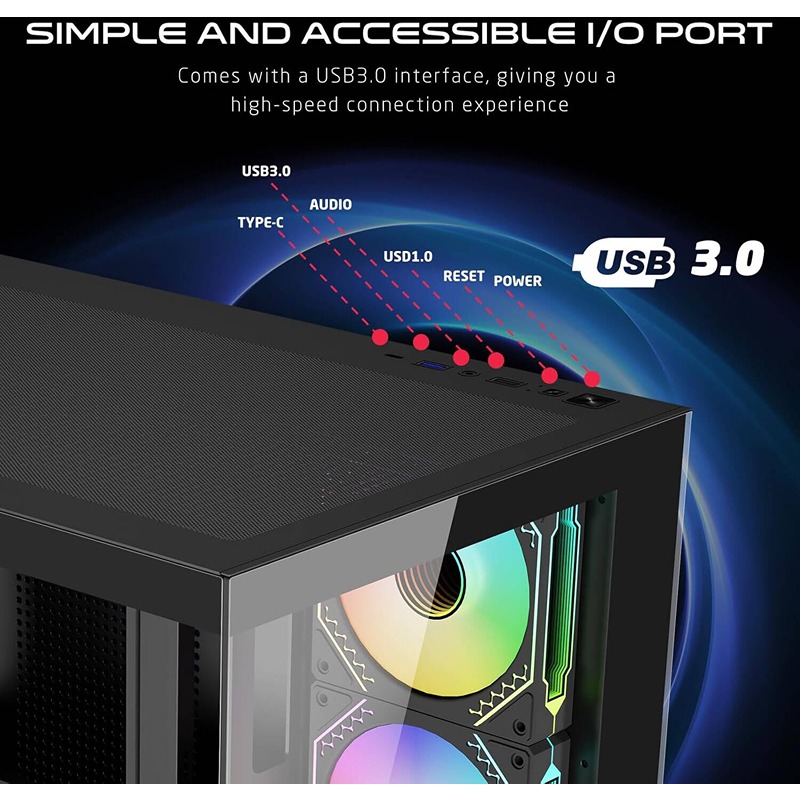 GAMEON Emperor Midnight VX Series Mid Tower Gaming Case - Black - Image 2